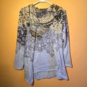 One World Cowl Neck Paisley Top, S (PTP=17.25")